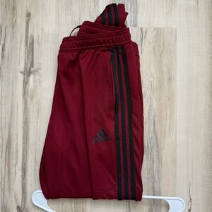 Adidas Red and Black Sweatpants with Signature Stripes